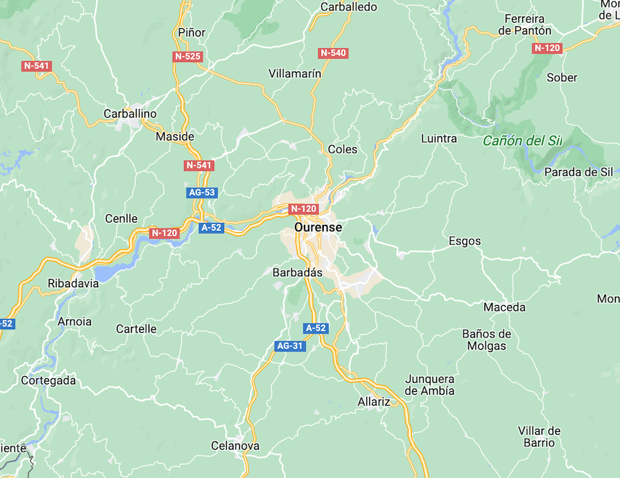 mapa de carreteras cercanas a Ourense