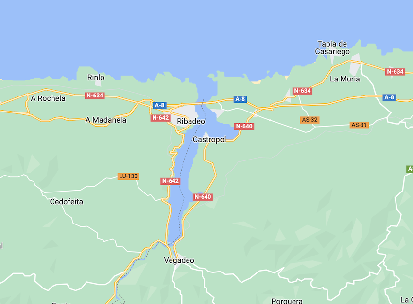 mapa de carreteras cercanas a Ribadeo